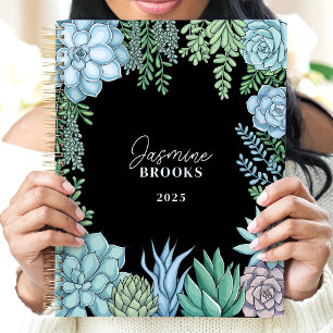 Agenda Nome Personalizado de Suculente de Aquarela Floral