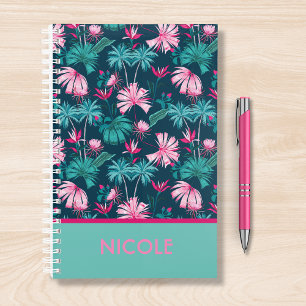 Agenda Nome Personalizado de Teal Rosa Tropical Rosa-Rosa