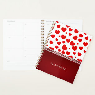 Agenda Nome Personalizado do Coração Vermelho Girly Elega