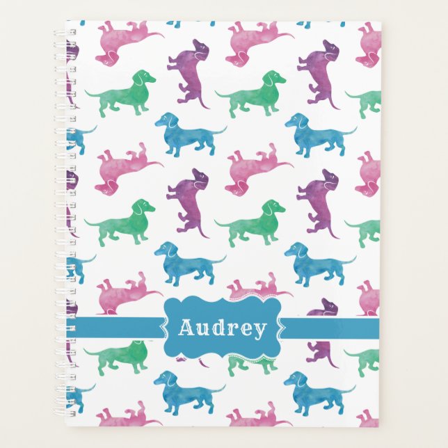 Agenda Nome Personalizado do Dachshances Cujo Nome Pastel (Frente)