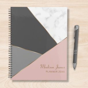 Agenda Nome Personalizado do Mármaco Cinzento Rosa Moder