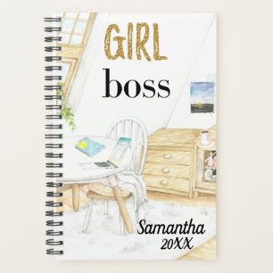 Agenda Nome Personalizado do Monograma do Chefe de Garota