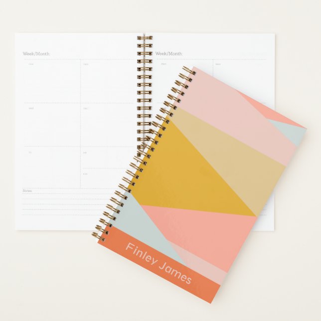Agenda Nome Personalizado do Na moda de Pastel Laranja Mo (Exibição)