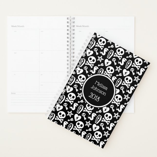 Agenda Nome Personalizado do Padrão Preto e Branco do Crâ (Exibição)