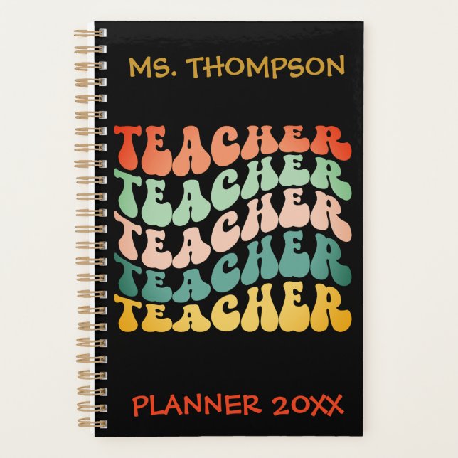 Agenda Nome Personalizado do Professor de Tipografia Vint (Frente)