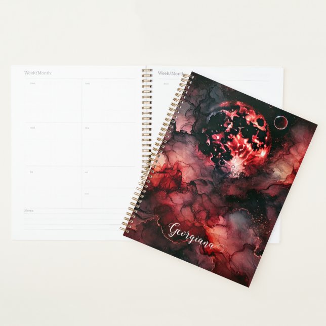 Agenda Nome Personalizado Eerie Blood Moon Halloween Tint (Exibição)