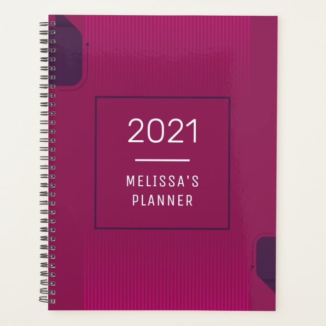Agenda Nome Personalizado Elegante Púrpura Rosa 2021 (Frente)