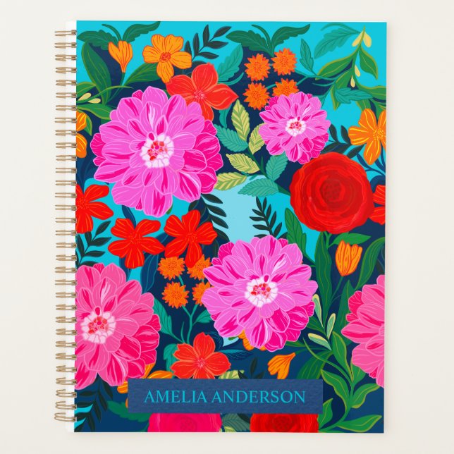Agenda Nome personalizado floral cor moderno (Frente)