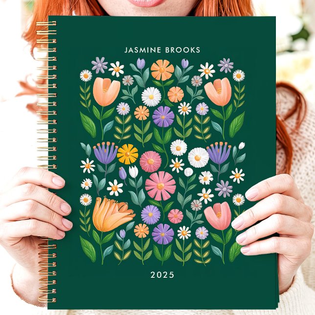 Agenda Nome Personalizado Floral de Arte Folar Brilhante (Criador carregado)