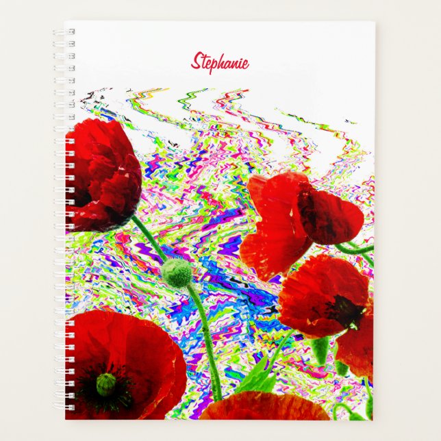 Agenda Nome Personalizado Floral Poppy Fllowers Colorful  (Frente)