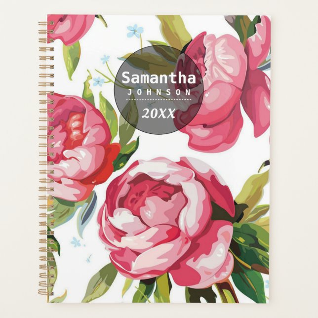 Agenda Nome Personalizado Floral Rosa Cor-de-Rosa Moderno (Frente)
