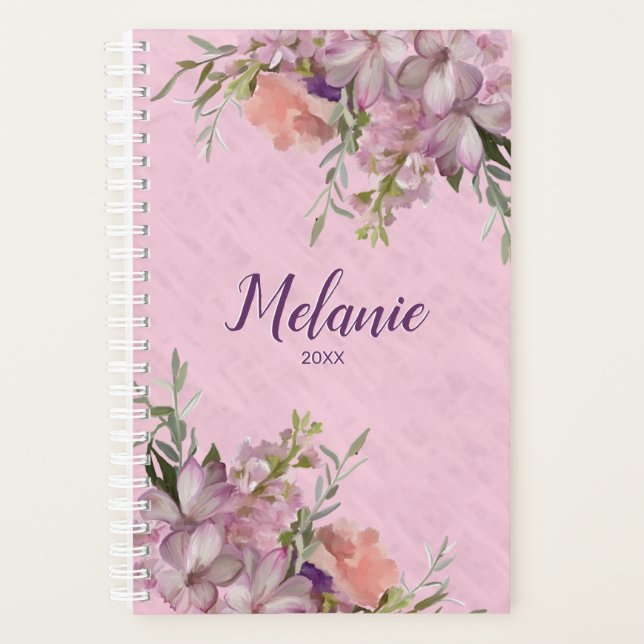 Agenda Nome Personalizado Floral Rosa Rosa (Frente)