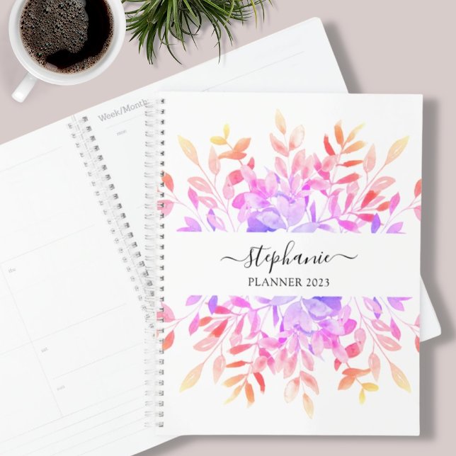 Agenda Nome personalizado Floral Watercolor (Criador carregado)