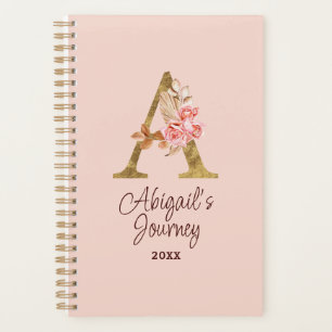 Agenda Nome Personalizado Folha de Ouro Blush Rosas Rosa 