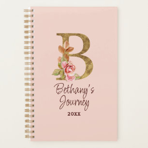 Agenda Nome Personalizado Folha de Ouro Rosa Bege Rosas L