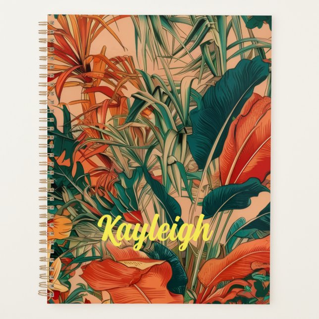 Agenda Nome personalizado folhas tropicais (Frente)