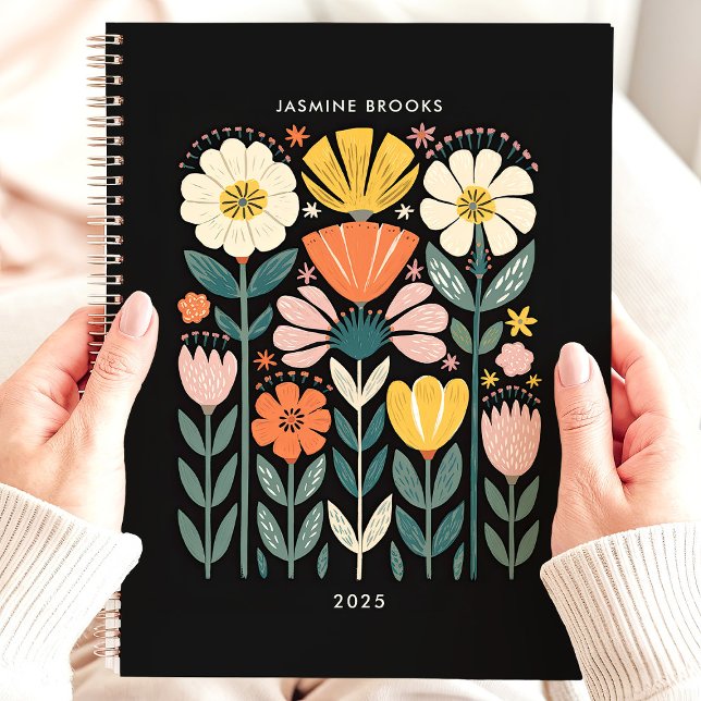 Agenda Nome Personalizado Folk Art Floral 2025 (Criador carregado)