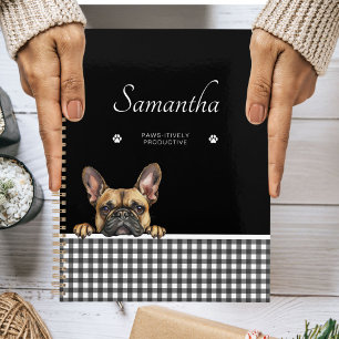 Agenda Nome Personalizado Gingham Preto-Branco do Buldogu