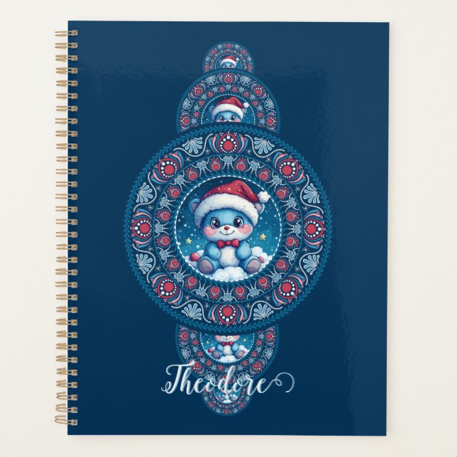Agenda Nome Personalizado Holiday Kawaii Bear Ornamental  (Frente)