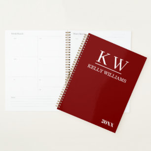 Agenda Nome Personalizado Moderno Elegante Vermelho Escur