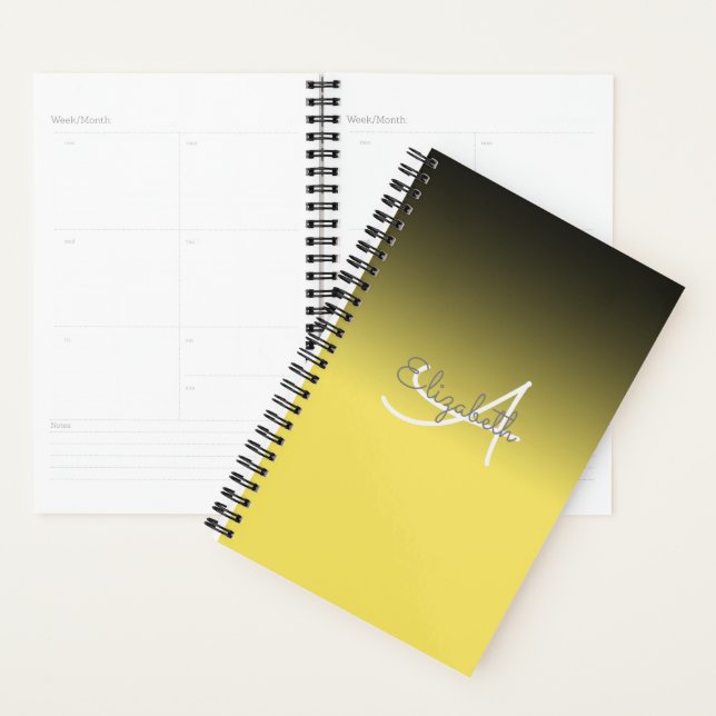 Agenda Nome Personalizado Monograma Pastel Yellow Ombre P (Exibição)