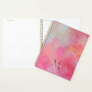 Agenda Nome Personalizado + Monograma Rosa Tinta de Aquar