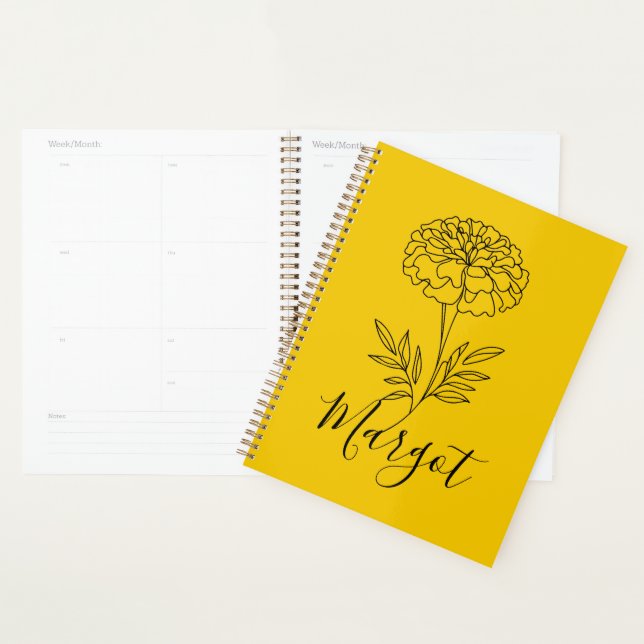 Agenda Nome Personalizado Outubro Marigold Birth Flower (Exibição)