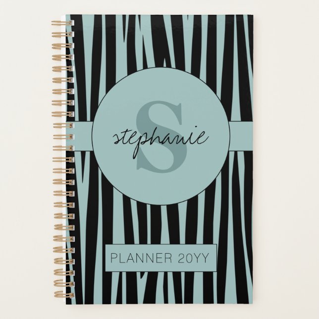 Agenda Nome Personalizado Padrão de stripes Zebra Monogra (Frente)
