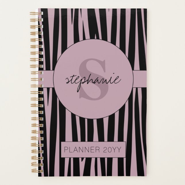 Agenda Nome Personalizado Padrão de stripes Zebra Monogra (Frente)