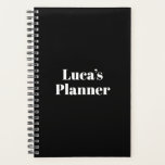 Agenda Nome personalizado para a tipografia em preto e br<br><div class="desc">Planeador personalizado de nome personalizado preto e branco minimalista moderno. Texto branco totalmente personalizável sobre fundo preto de cor simples. As cores são editáveis.</div>