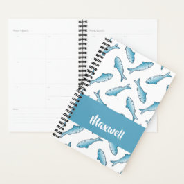 Agenda Nome personalizado peixe azul em branco