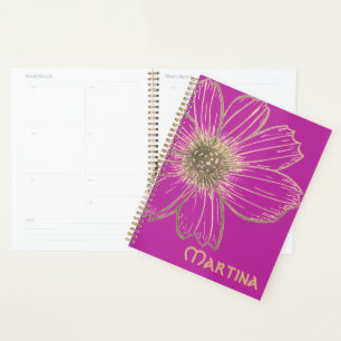 Agenda Nome personalizado Pink/ Dourado Flor design Plann