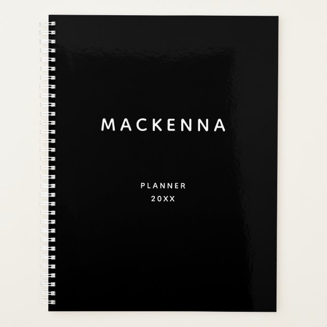 Agenda Nome Personalizado Preto Elegante Moderno Minimali (Frente)