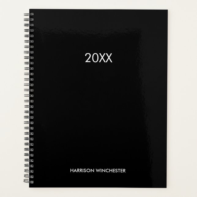 Agenda Nome personalizado preto profissional elegante ano (Frente)