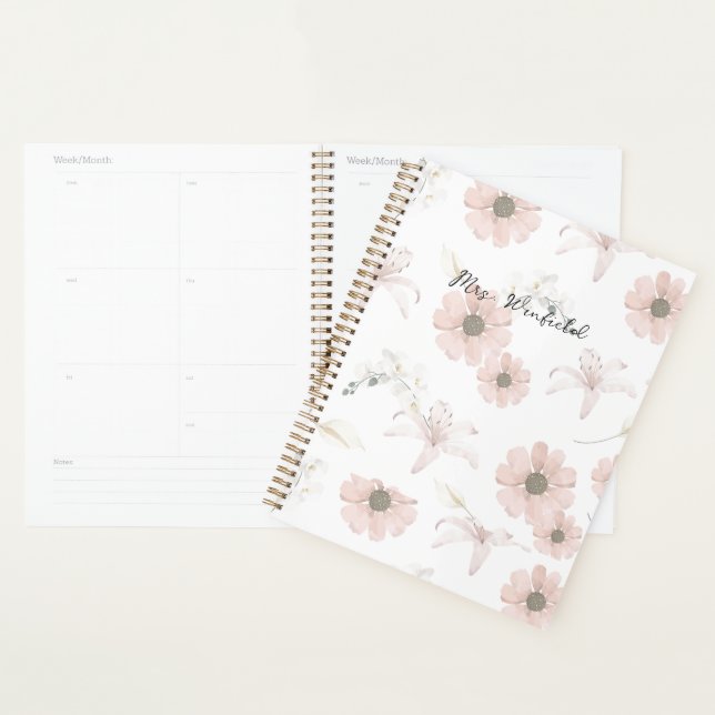 Agenda Nome Personalizado Professor Flores Rosa (Exibição)