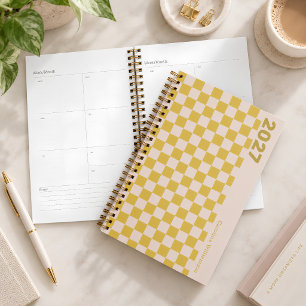 Agenda Nome Personalizado Tabuleiro de Xadrez Amarelo Ret