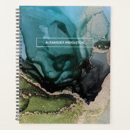 Agenda Nome Personalizado Teal Aqua Green Black Planner