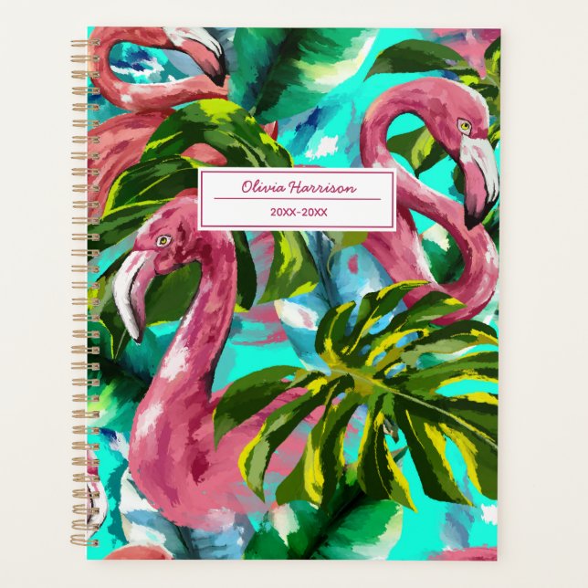 Agenda Nome Personalizado Tropical Flamingo 2024 (Frente)