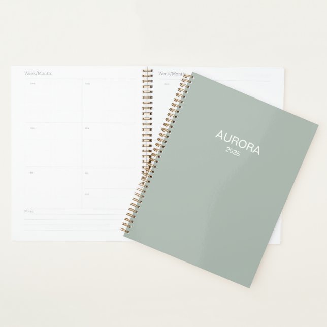 Agenda Nome Personalizado Verde do Elegante Sage - (Exibição)