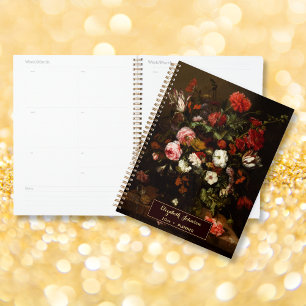 Agenda Nome Personalizado Vintage Arte Floral Dourada Mon