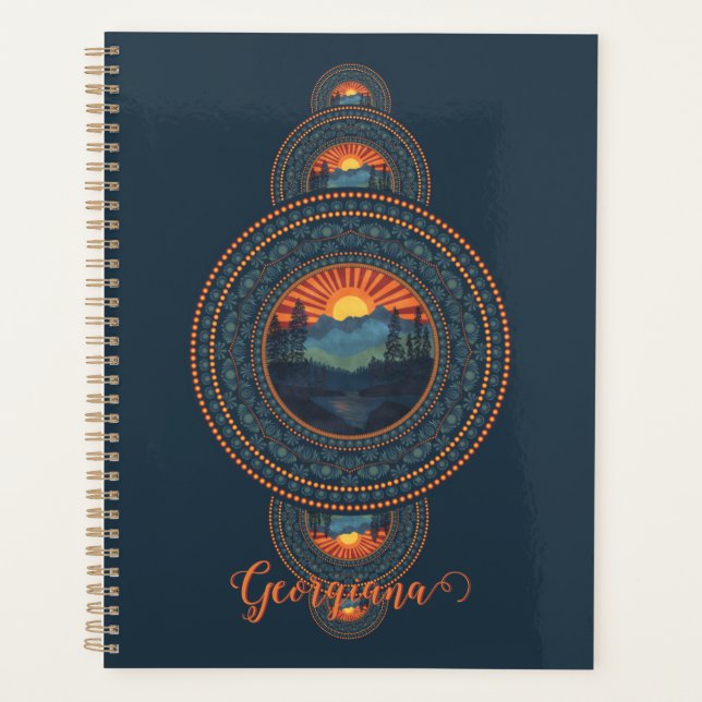 Agenda Nome Personalizado Vintage Wilderness Mandala Orna (Frente)