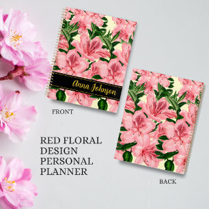 Agenda Nome Personalizável do Floral Vermelho Elegante