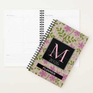 Agenda Nome Personalizável do Padrão Floral Rosa Vintage