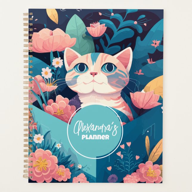 Agenda Nome Personalizável, Gato Físico Feminino (Frente)