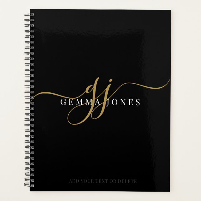 Agenda Nome Preto das Iniciais de Script Dourado do Monog (Frente)