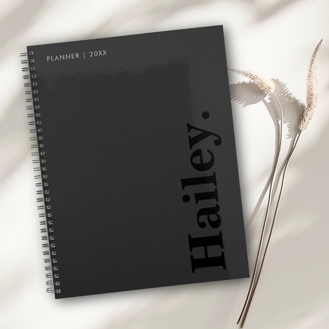 Agenda Nome preto mínimo Elegante clássico monograma (Criador carregado)