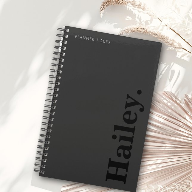 Agenda Nome preto mínimo Elegante clássico monograma (Criador carregado)