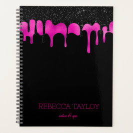 Agenda Nome Rosa Quente Preto Glitter Glitter Glitter de 
