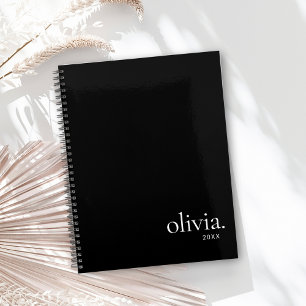 Agenda Nome Simples do Monograma Preto e Branco Profissio