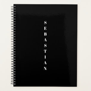 Agenda Nome vertical preto mínimo ano ou monograma